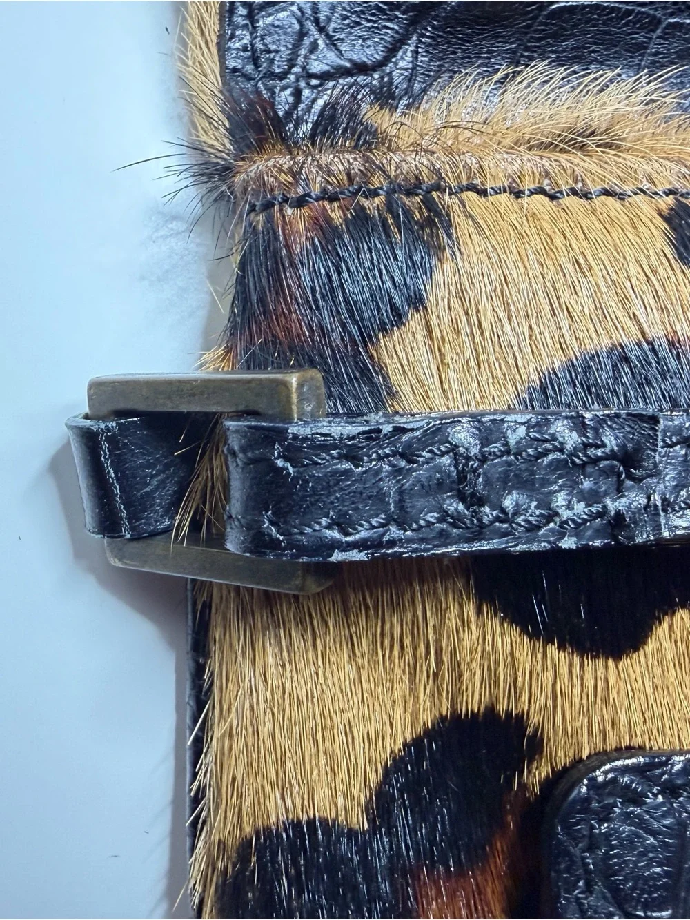 Vintage Y2K Maurizio Taiuti Leopard Print Calf hair and Leather Trim Clutch